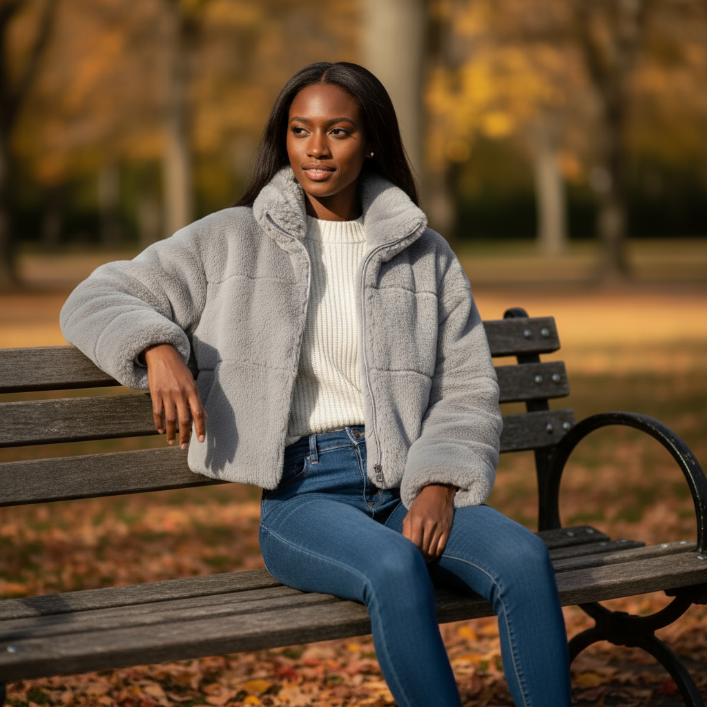 Woman sitting on a bench in a park during autumn