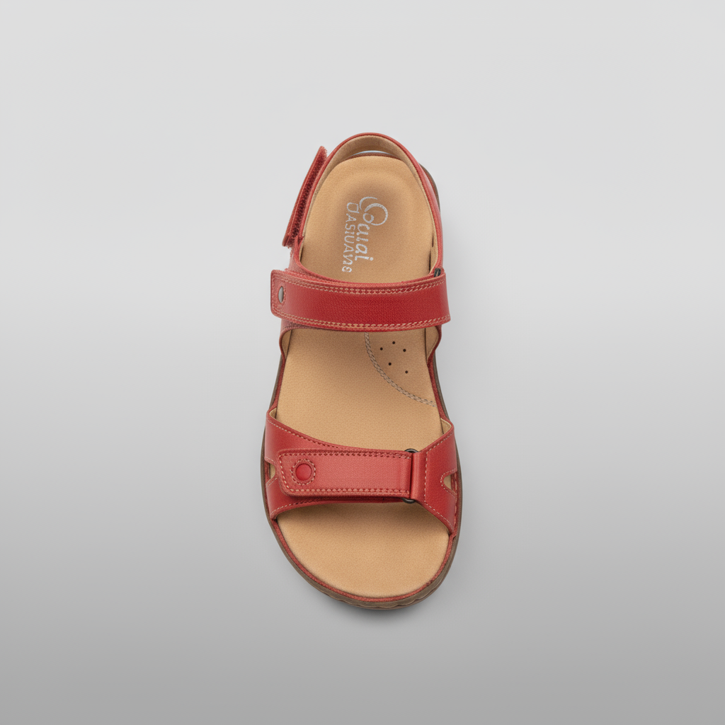 Red sandal on a gray background
