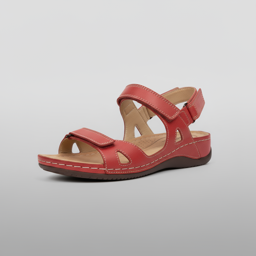 Red sandal on a gray background