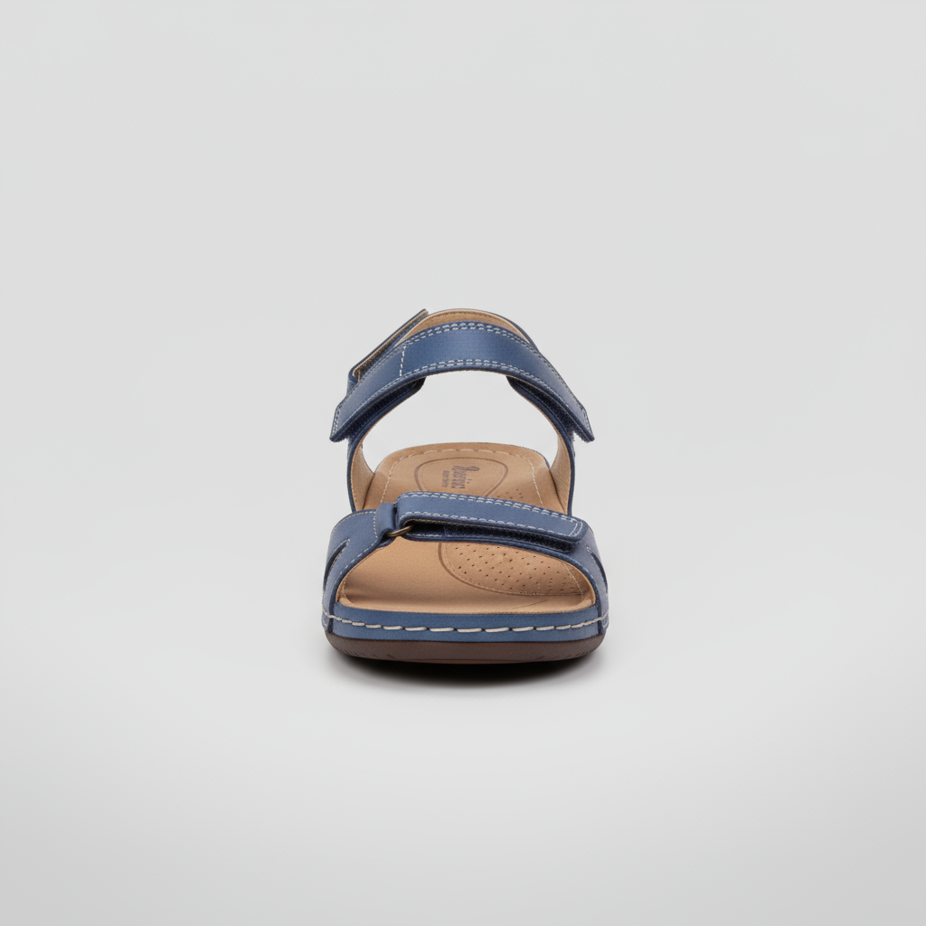 Blue sandal on a light gray background