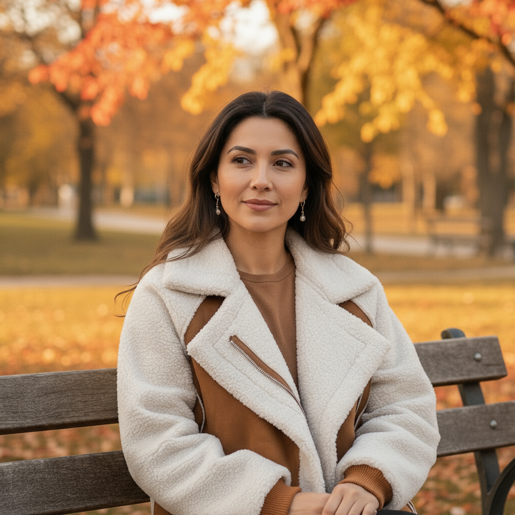 Woman sitting on a bench in an autumn park