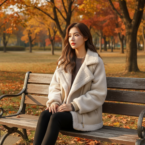 Woman sitting on a bench in an autumn park