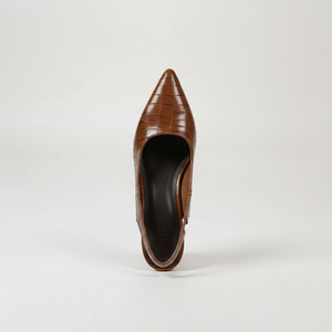 Brown pointed-toe shoe on a white background