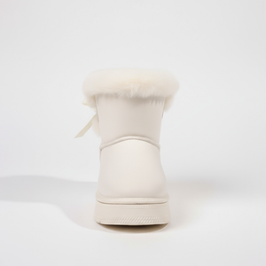 White winter boot with fur lining on a white background