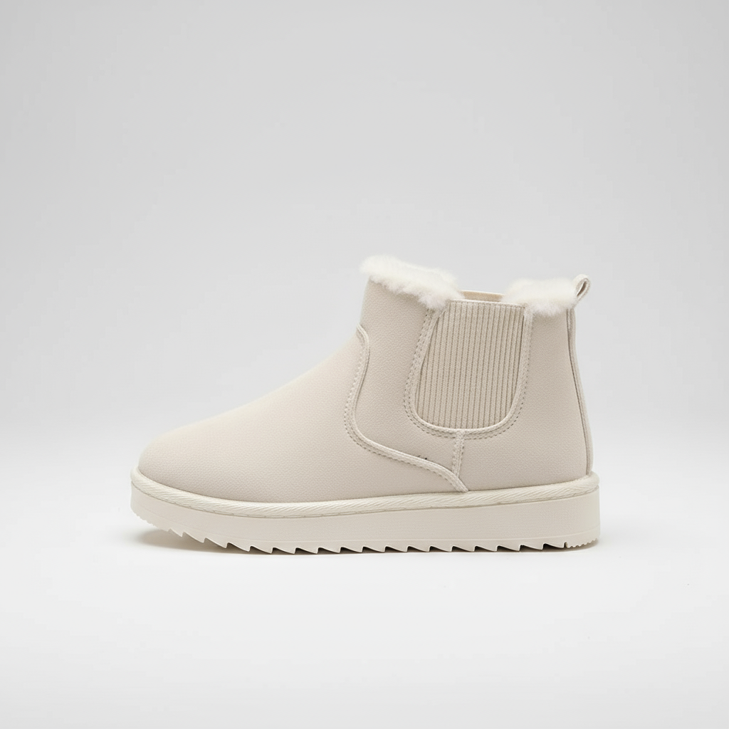 White ankle boot on a light gray background