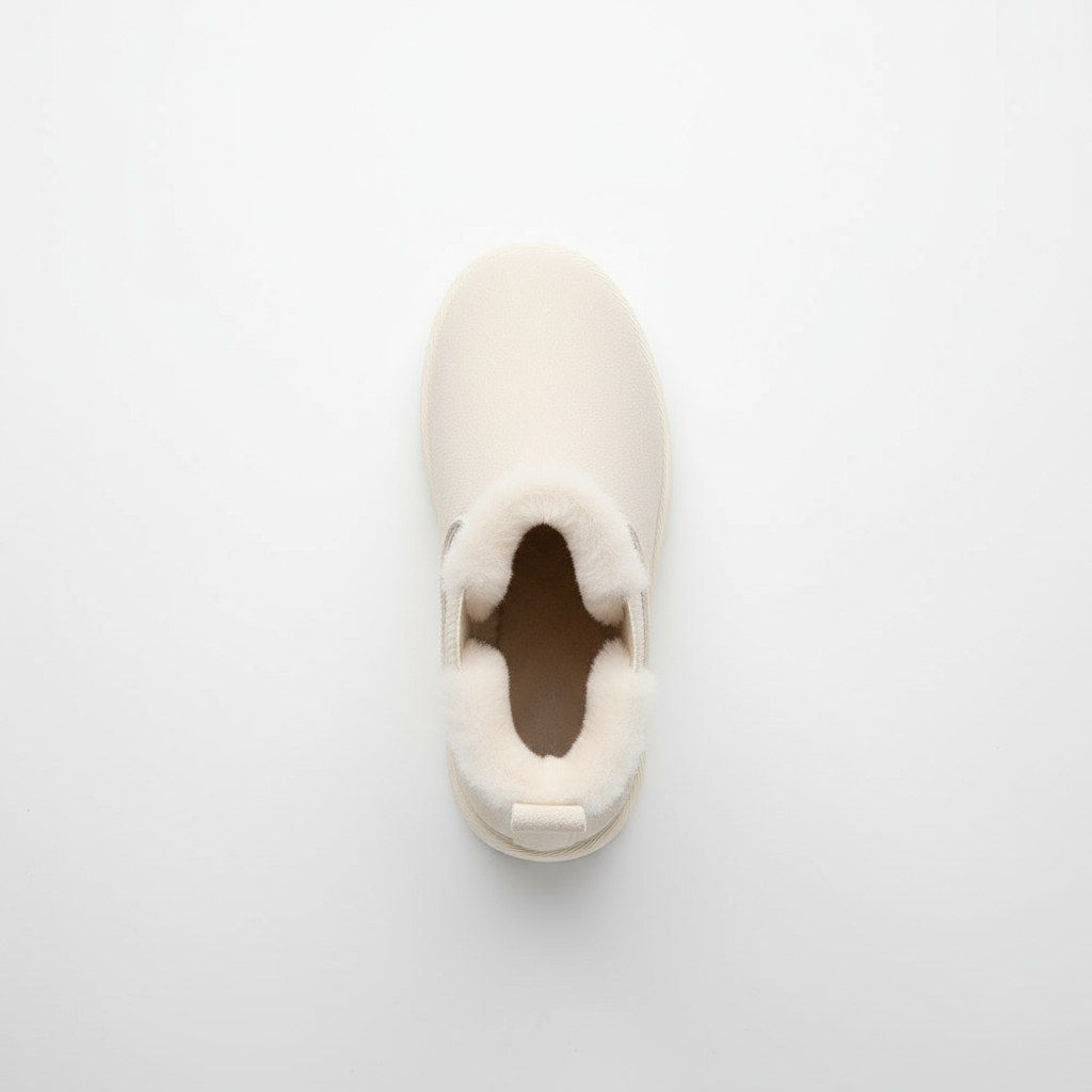 White slip-on shoe on a light gray background