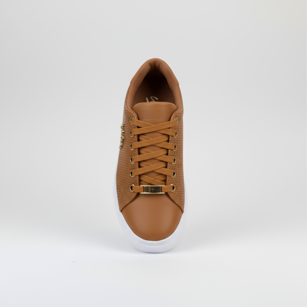 Brown sneaker on a light gray background