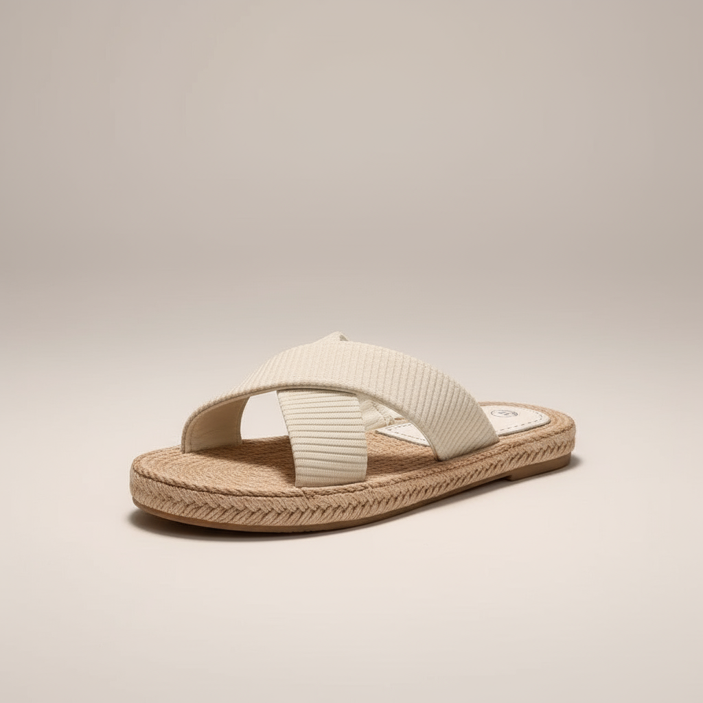Beige sandal with jute sole on a beige background