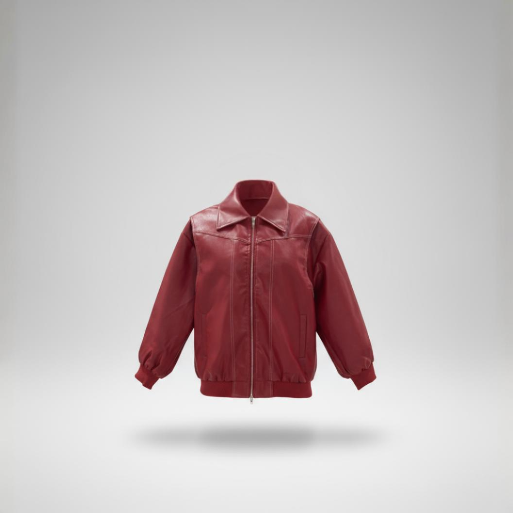 Red leather jacket on a gray background