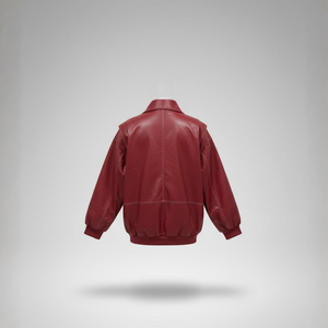 Red leather jacket on a gray background