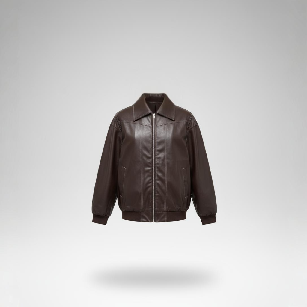 Brown leather jacket on a light gray background