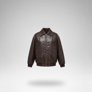 Brown leather jacket on a light gray background