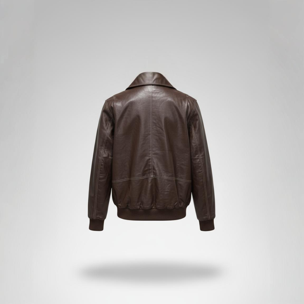 Brown leather jacket on a light gray background