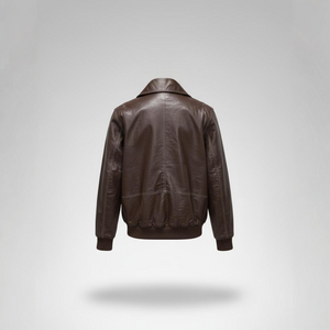 Brown leather jacket on a light gray background