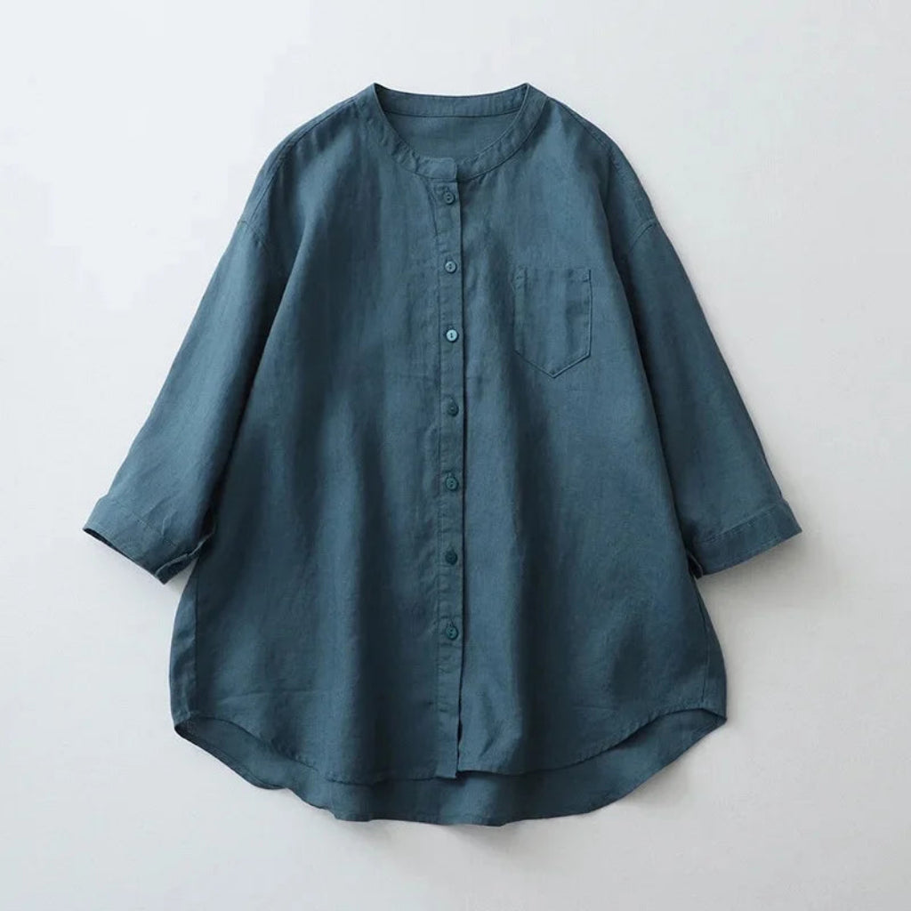 Blue shirt with a pocket on a white background