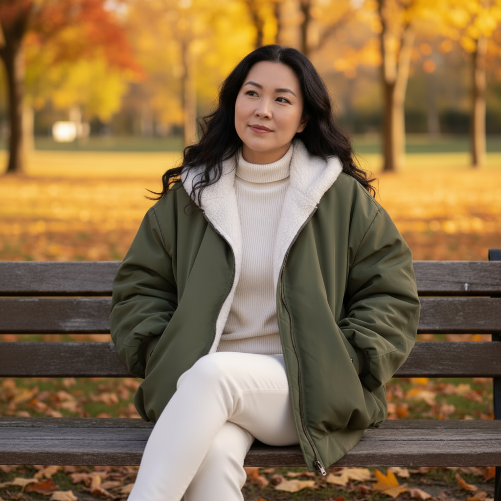 Woman sitting on a bench in an autumn park
