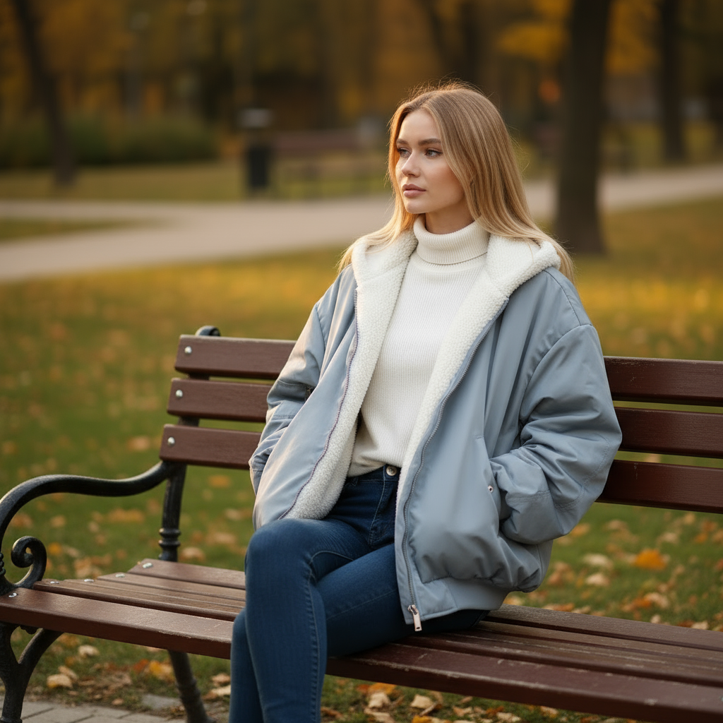 Woman sitting on a bench in a park during autumn