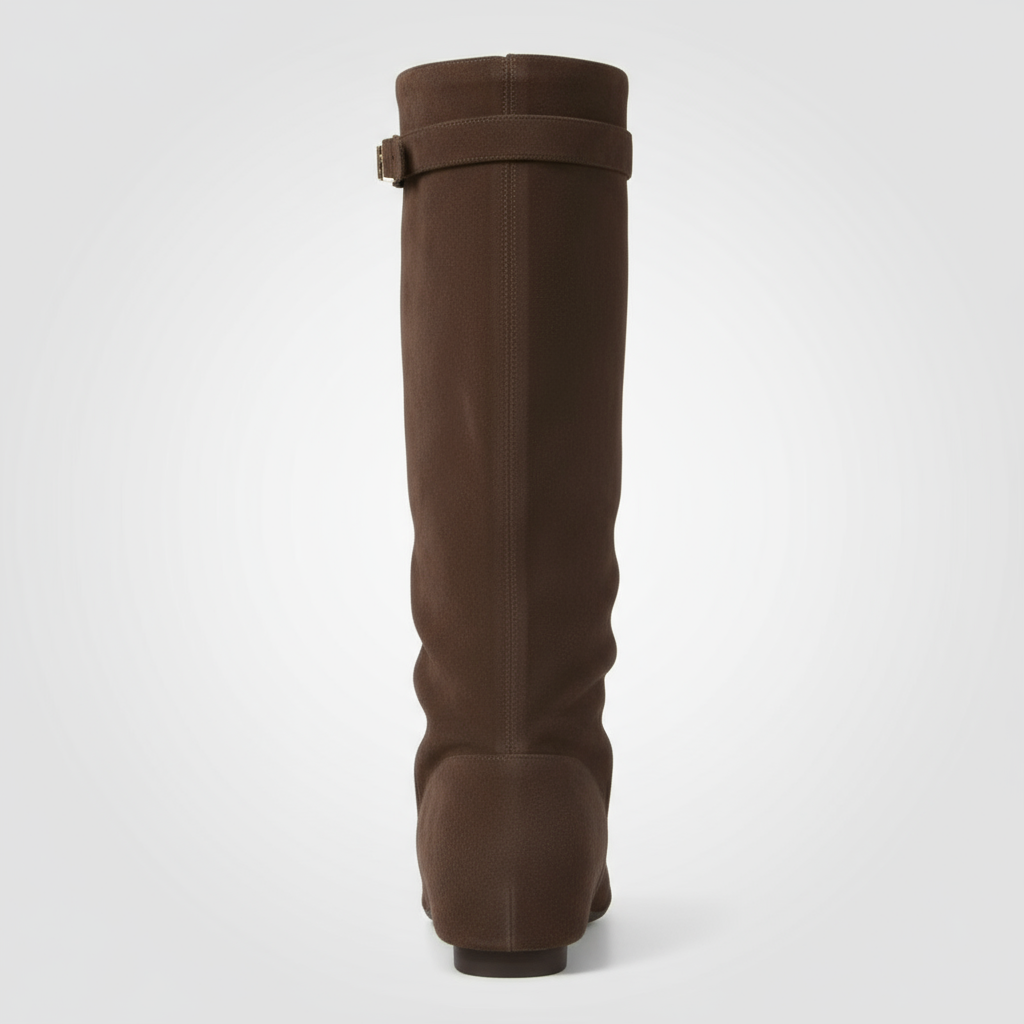Brown knee-high boot on a white background