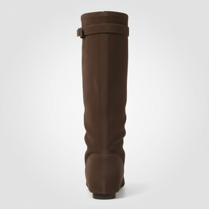 Brown knee-high boot on a white background
