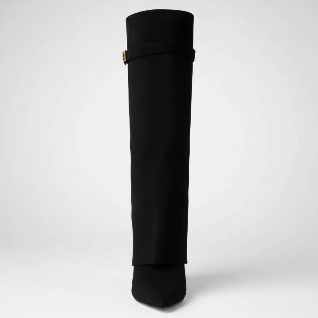Black knee-high boot on a white background