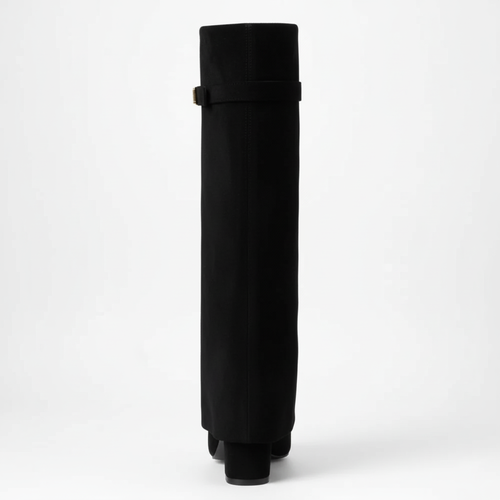 Black knee-high boot on a white background