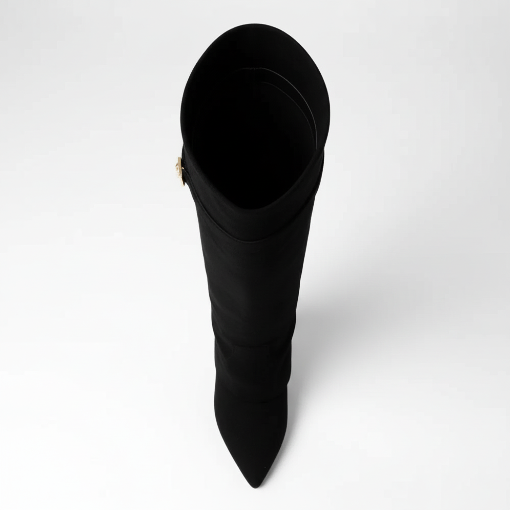 Black knee-high boot on a white background