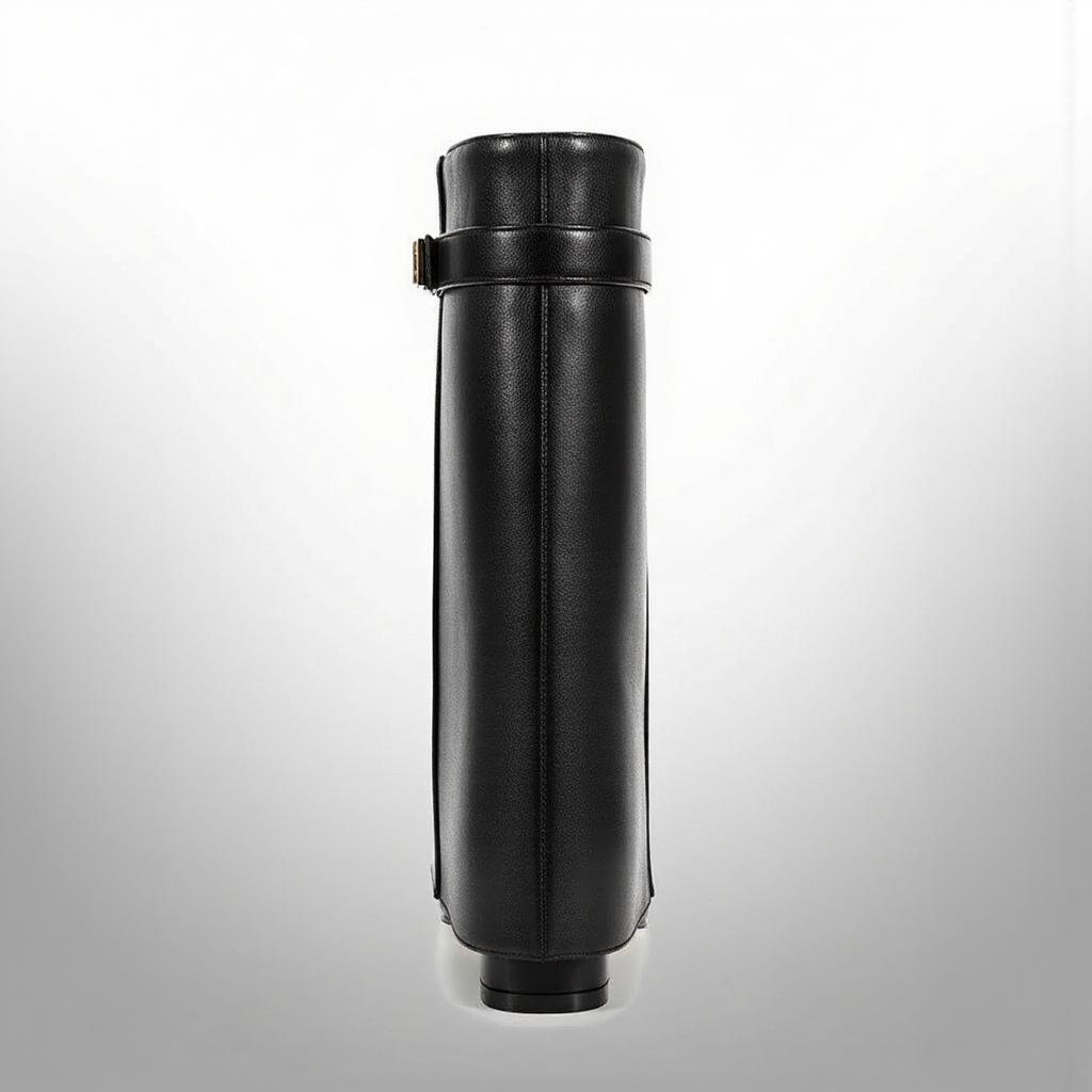 Black thermos bottle on a light gray background