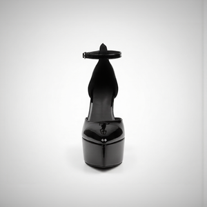 Black high-heeled shoe on a white background