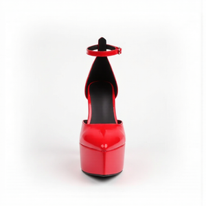 Red high-heeled shoe on a white background
