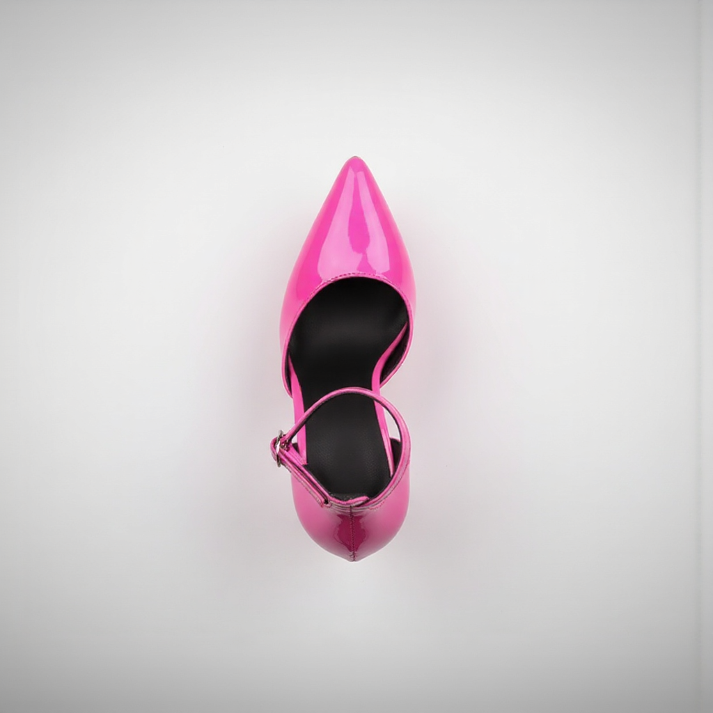Pink high-heeled shoe on a light gray background
