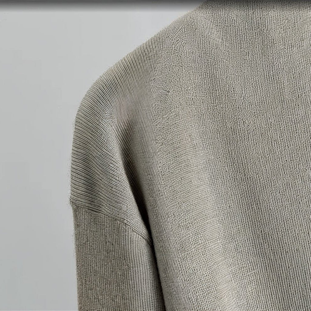 Close-up of a textured gray fabric on a plain background