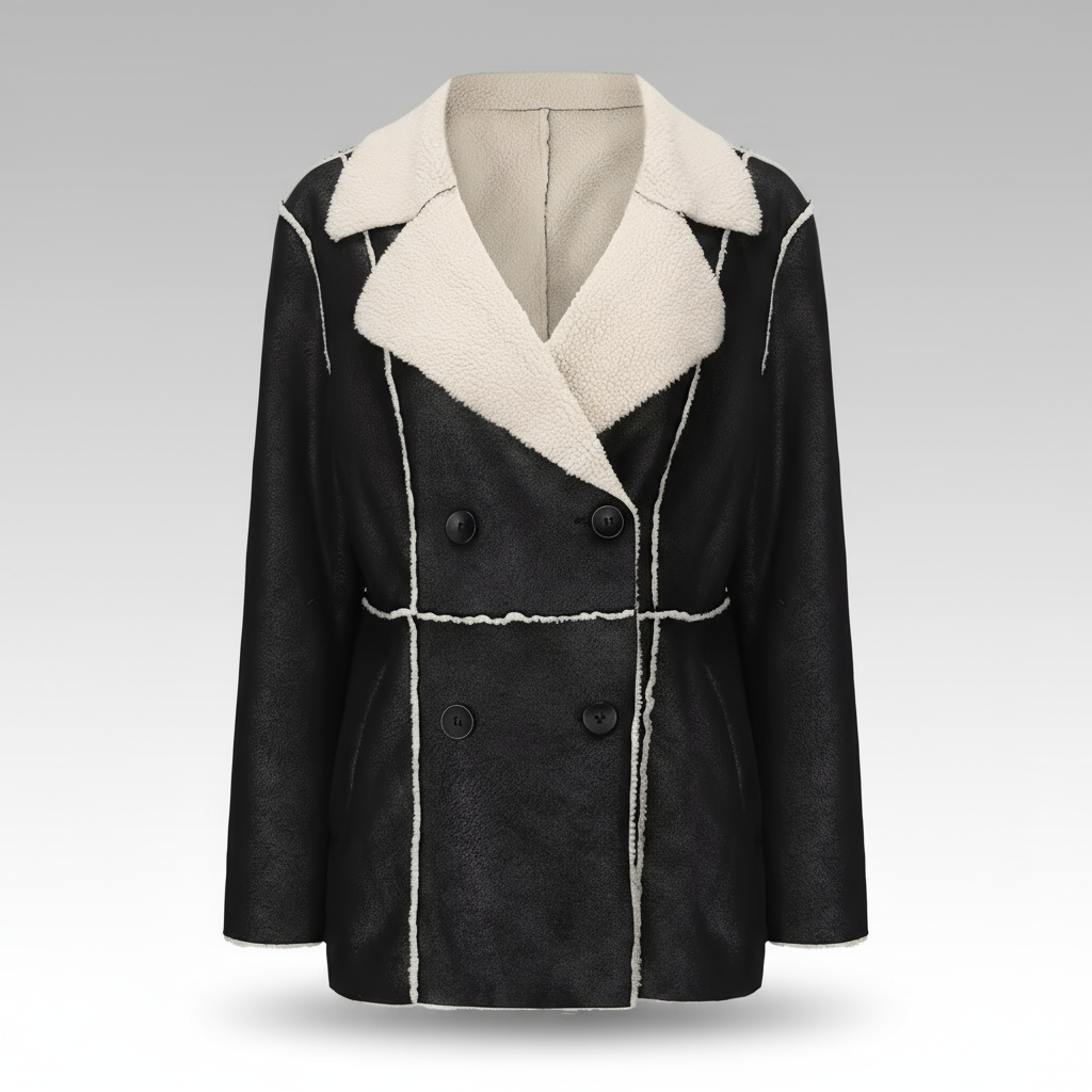 Black coat with white trim on a gray background