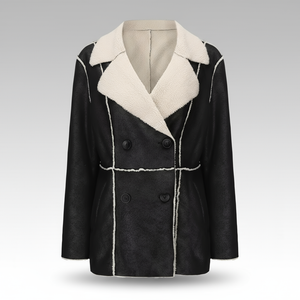 Black coat with white trim on a gray background