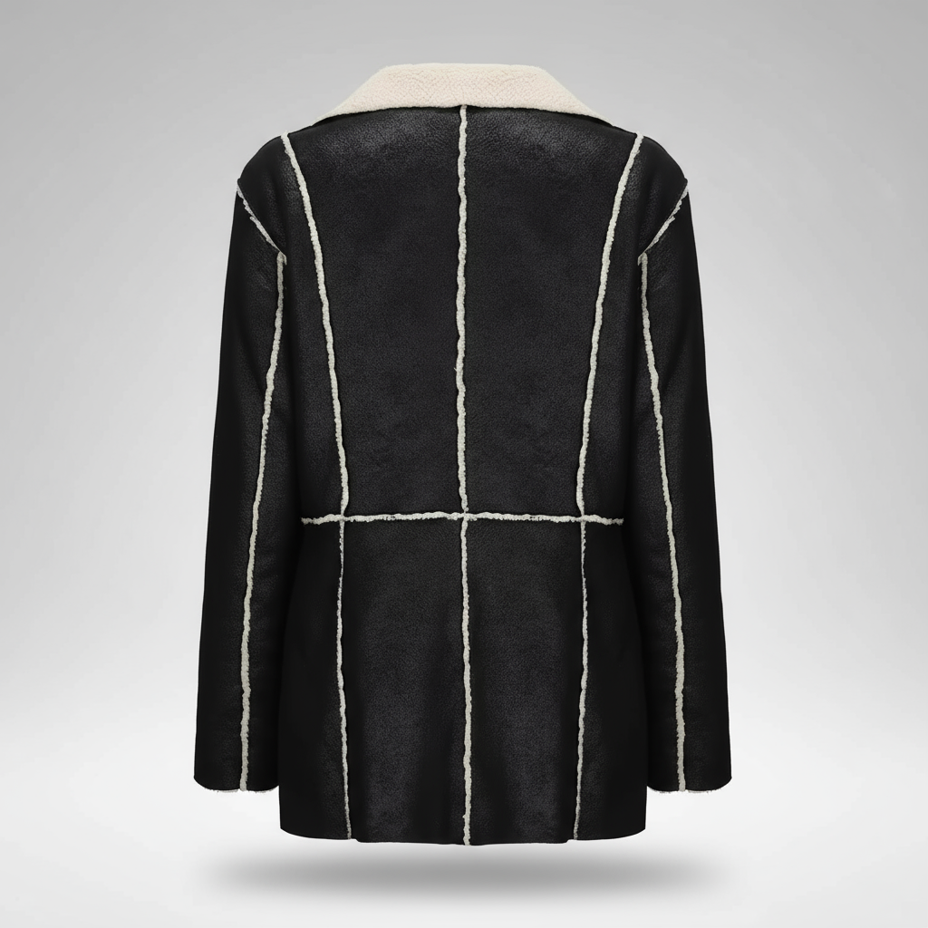 Black coat with white stripe details on a gray background