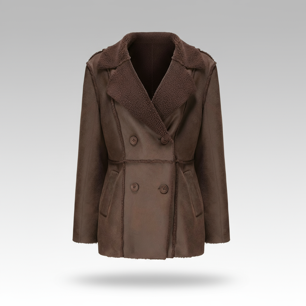 Brown coat with fur collar on a gray background