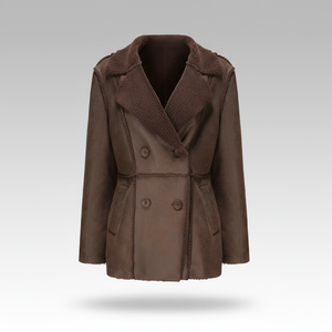 Brown coat with fur collar on a gray background