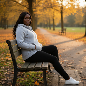 Woman sitting on a bench in a park during autumn