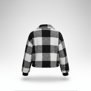 Black and white checkered jacket on a light gray background