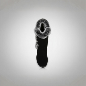 Black sock with gray fuzzy cuff on a light gray background