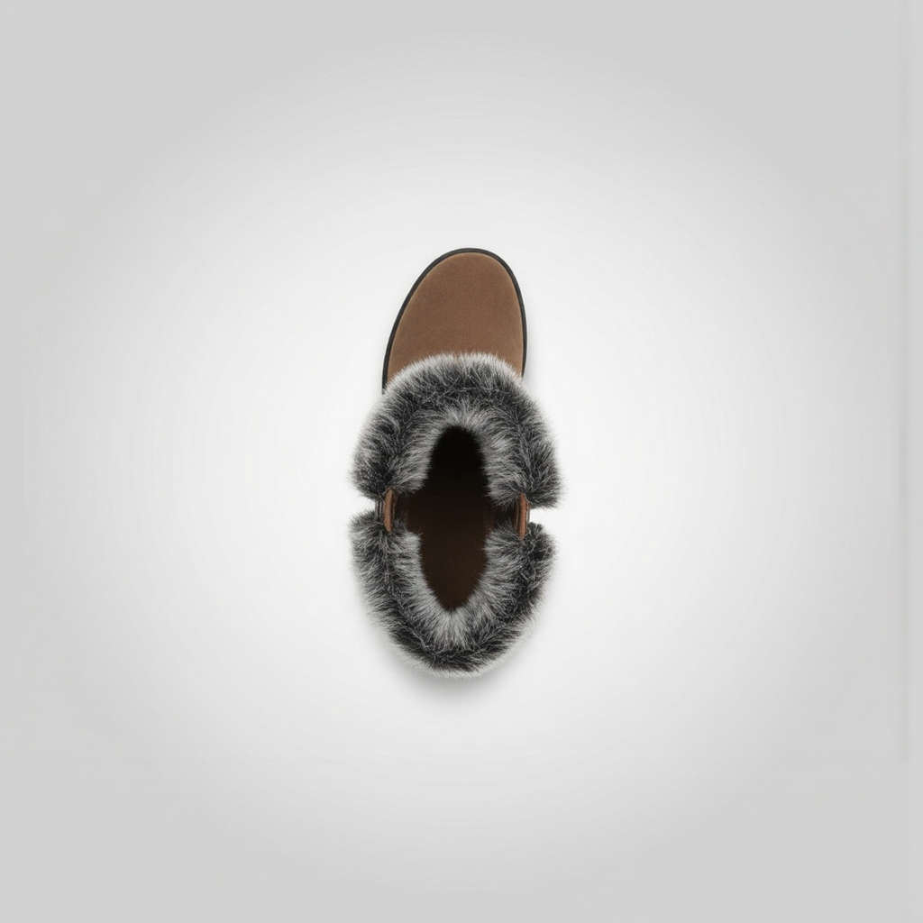 Single sandal with fur trim on a white background