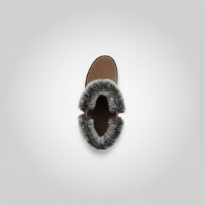 Single sandal with fur trim on a white background