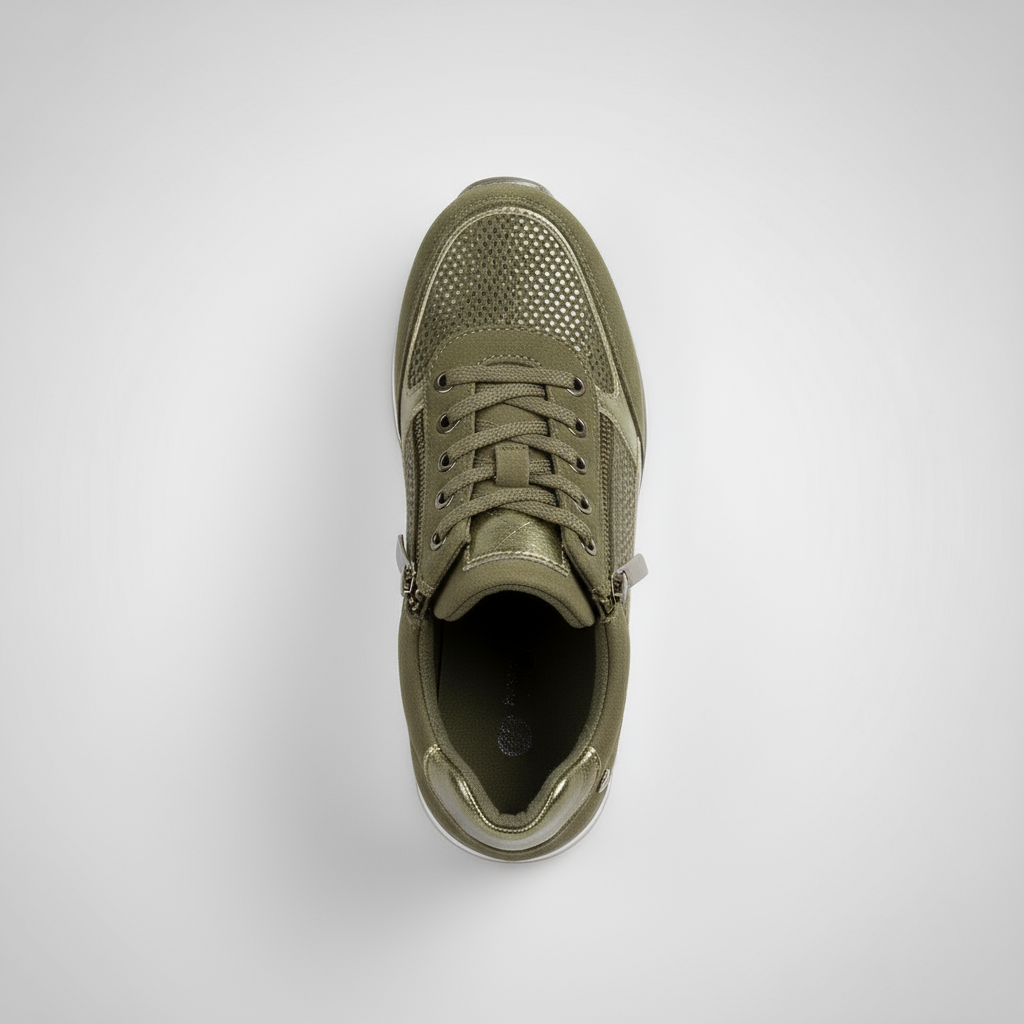 Green sneaker on a white background
