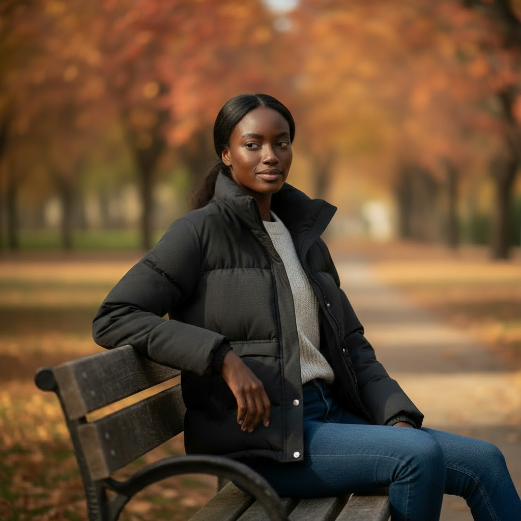 Woman sitting on a bench in an autumn park