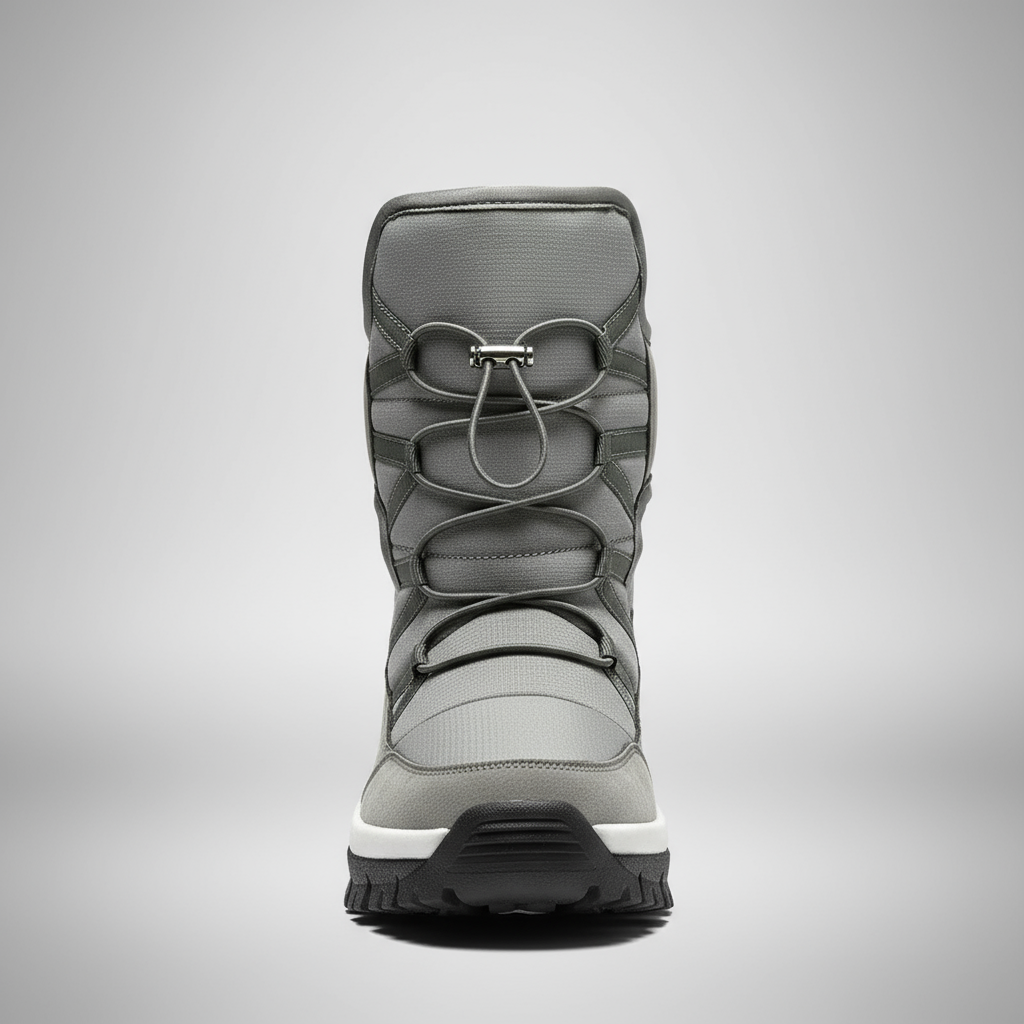 Gray winter boot on a light gray background