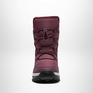 Maroon winter boot on a white background