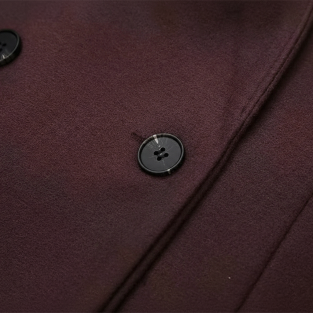 Close-up of a dark purple fabric with a button on a white background