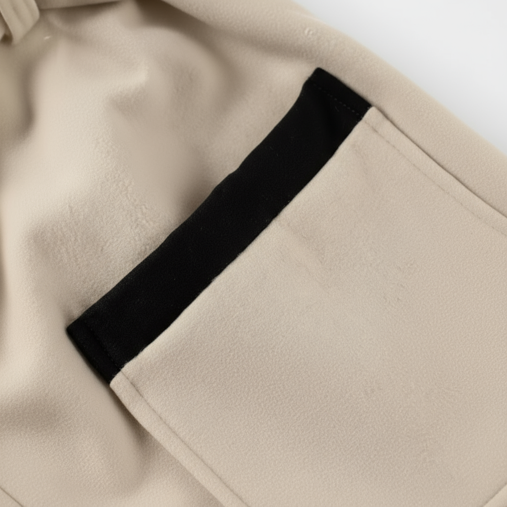 Close-up of a beige garment with a black band
