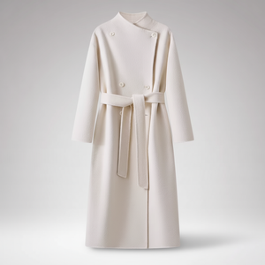 White coat with a belt on a light gray background