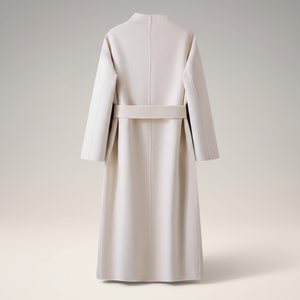 Beige coat with a belt on a light gray background