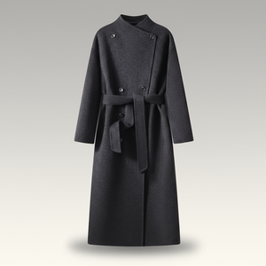 Gray coat with a belt on a light gray background